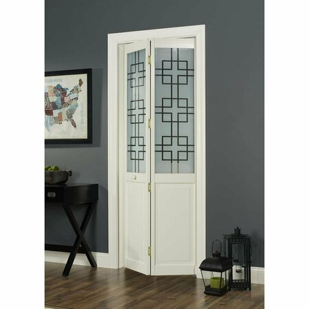 PARCHE 36 x 80 in. Half Glass Symmetry Bifold Door, Unfinished Pine PA3583035